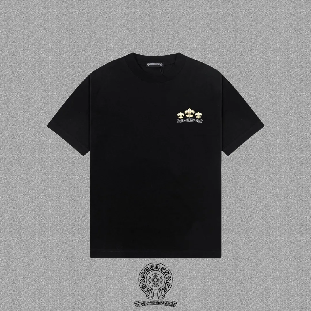 🅿️170 [CH Crow Heart] 2025FW short-sleeved T-shirt, letter LOGO printing, high-end 26s double yarn 300g fabric, heavy fabric, custom stretcher rib, same vat and dye, complete three standards, same style for men and women, color: black, white, size: S M L XL 2XL